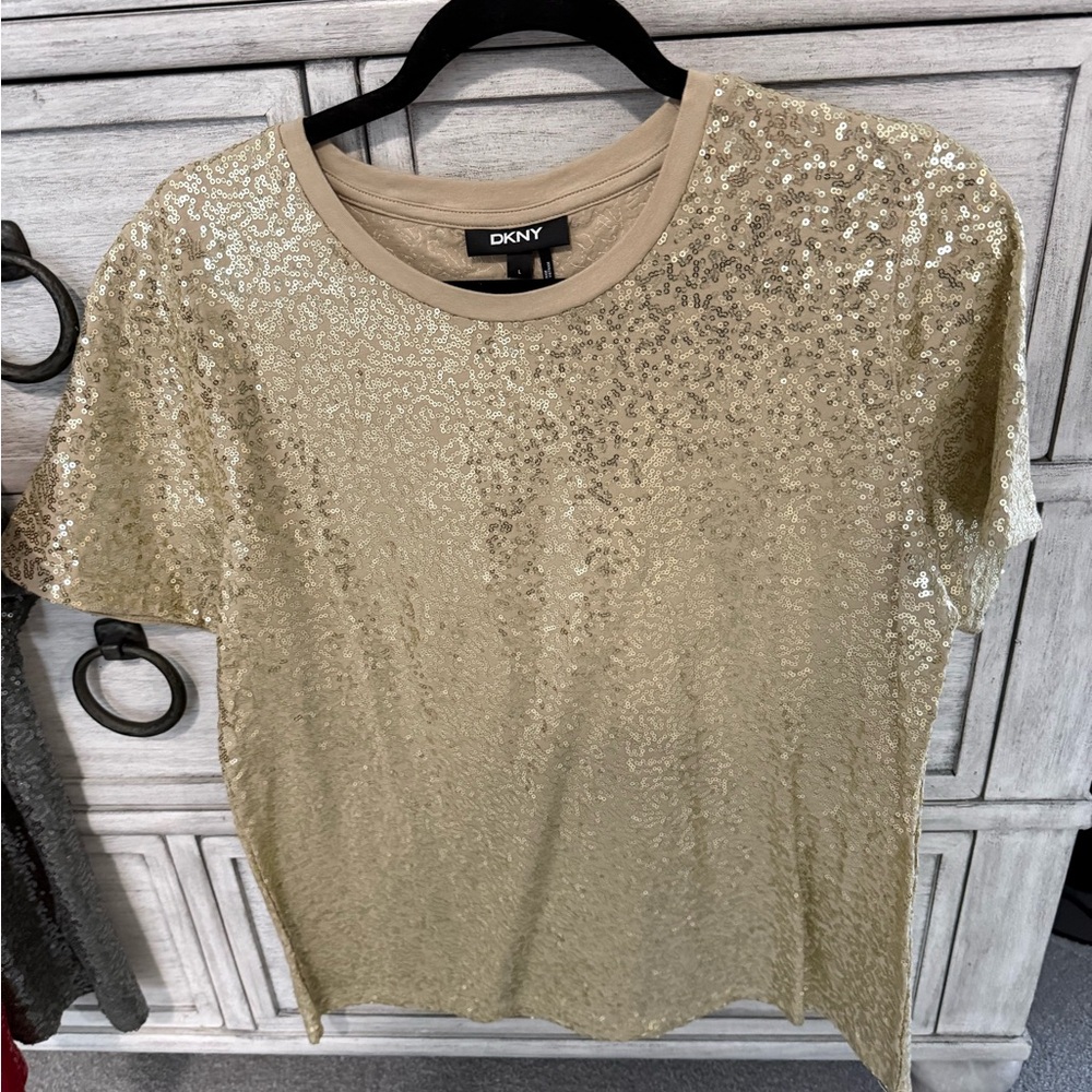 DKNY Shimmering Gold Sequin Tee